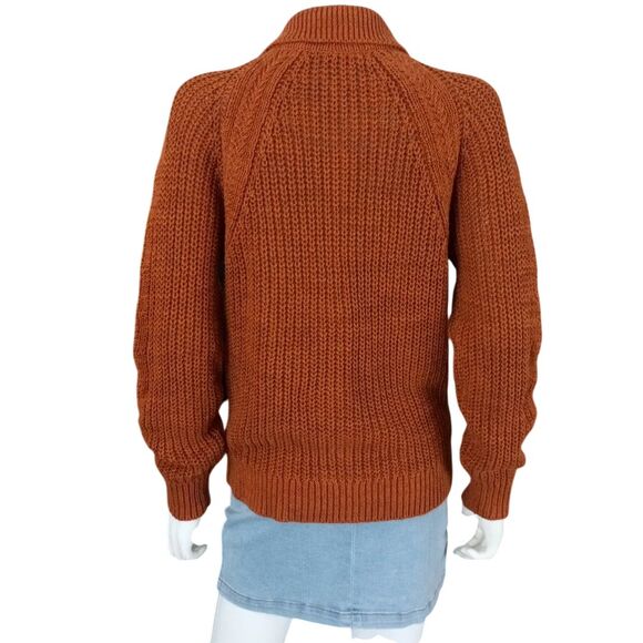 Garnet Hill Maren Cardigan Size S Burnt Orange Linen Organic Cotton Chunky Knit - Picture 13 of 14